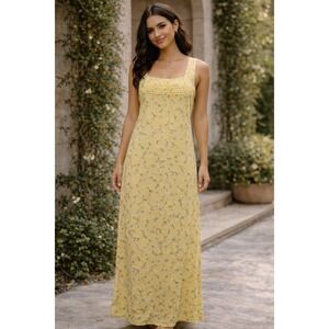 Ditsy Floral Yellow Long Maxi Dress Sleeveless Dress Cottagecore Spring Small‎
